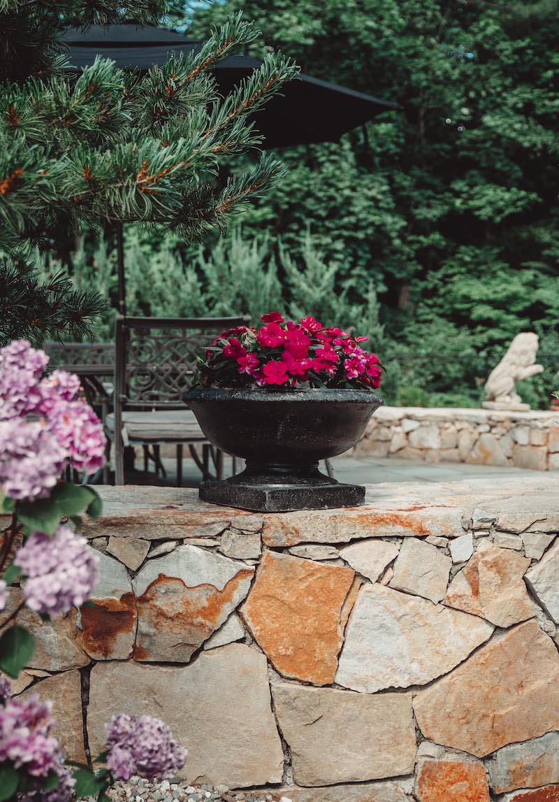 Natural stone terrace and stone walls project in Wellesley, MA